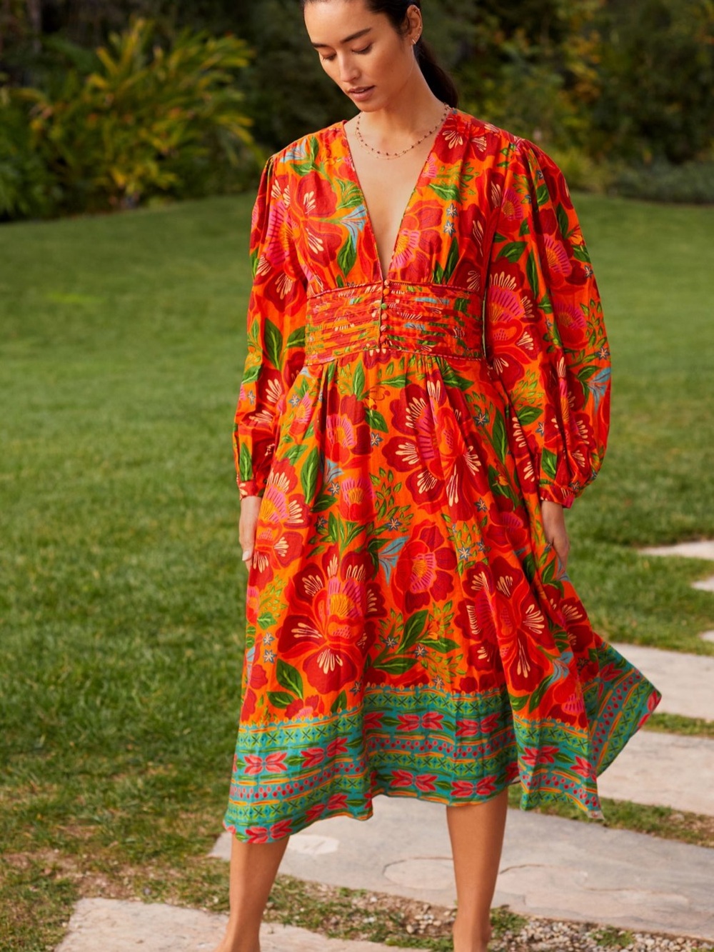 NWT Farm Rio long sleeved midi dress